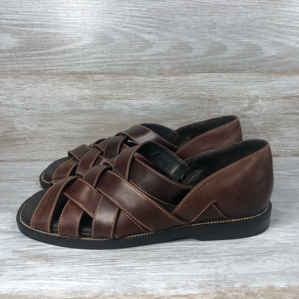 Cole Haan Fisherman Woven Leather Open Toe Sandals